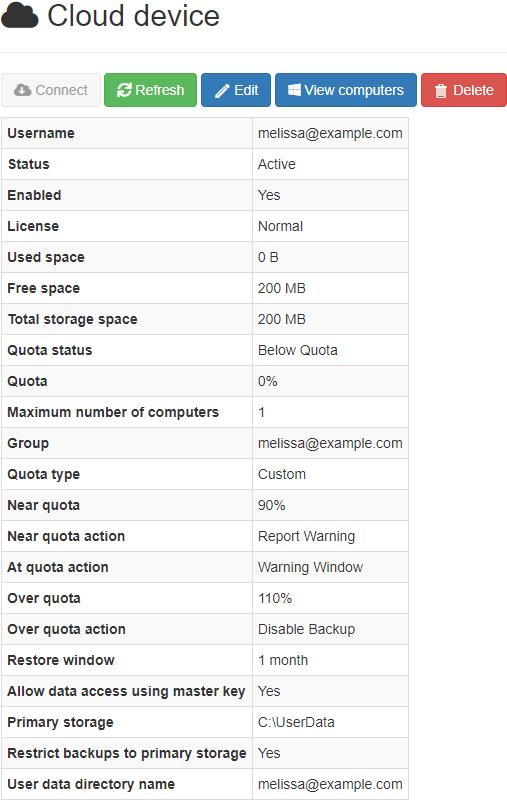 Cloud Storage Account Details as Admin