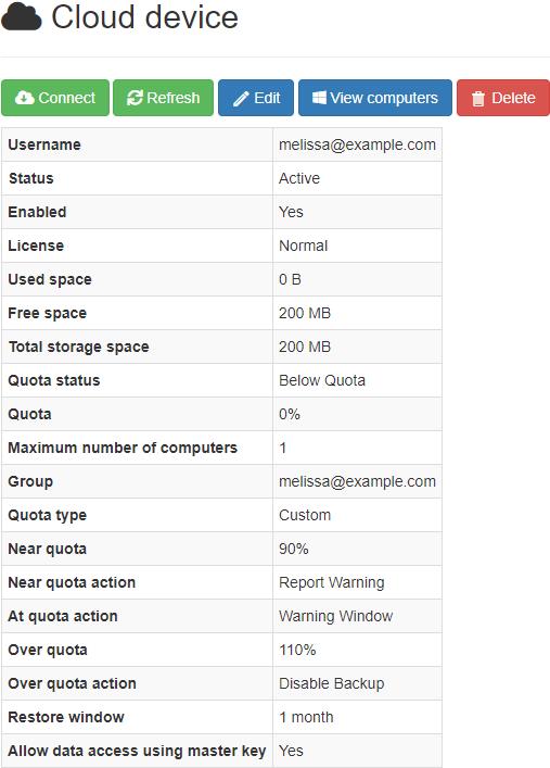 Cloud Storage Account Details without license key as User