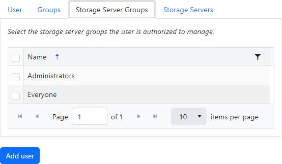 Create a user - select storage server groups