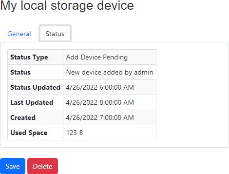 Agent Local Storage Device Details - Status