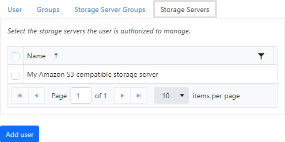 Create a user - select storage servers