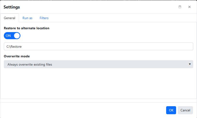 File restore job settings - General